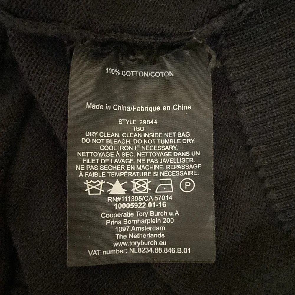 Tory Burch Simone Black Long Sleeve Button Front Cotton Cardigan size S - Picture 7 of 10